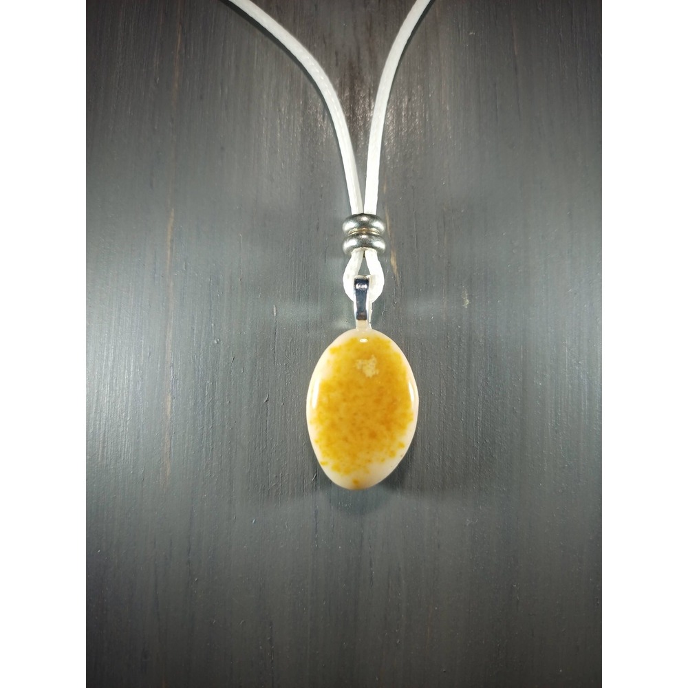 Banded Agate Oval‎ Pendant Necklace White Waxed Cord Break Away Closure 16.5in